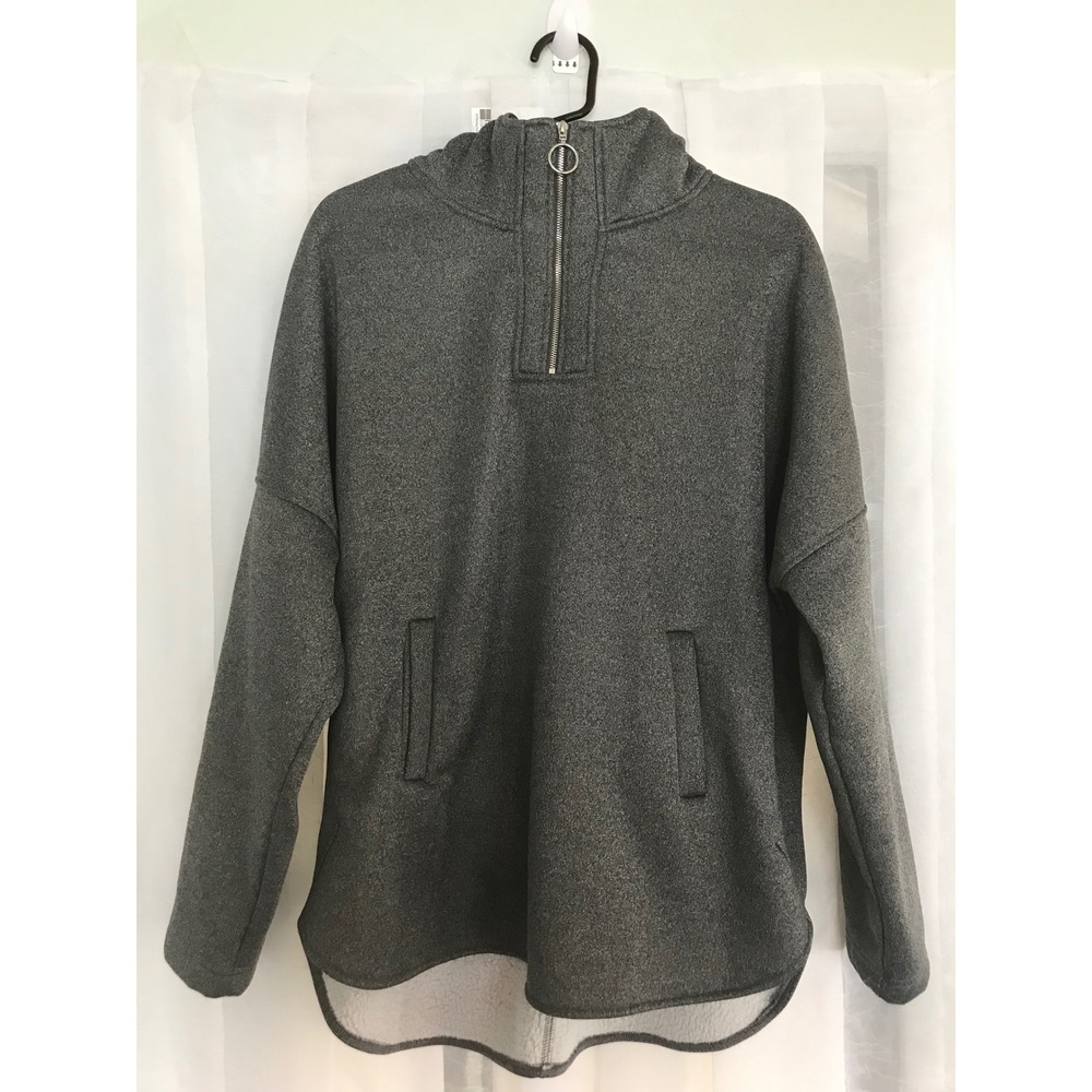 Mens Charcoal Grey Sherpa Lined Quarter Zip Hoodie Relaxed Fit Pullover Medium